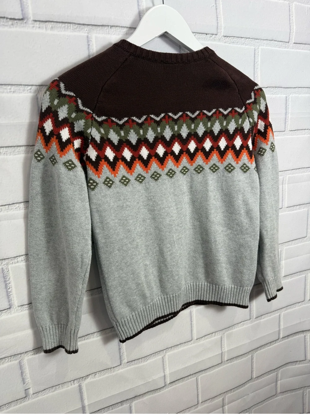 Gymboree Boys Fair Isle Sweater Size 8 Gray Brown Cotton Knit